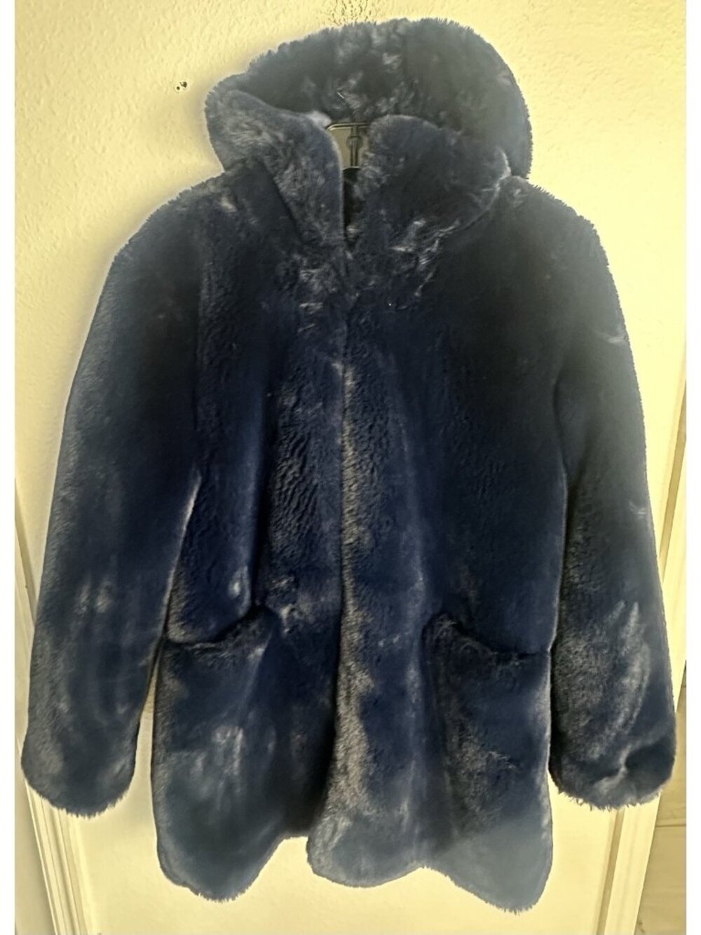 APPARIS Goldie Navy Blue Faux Fur Hooded Coat Jacket Size S Small Plush Winter - Picture 2 of 14